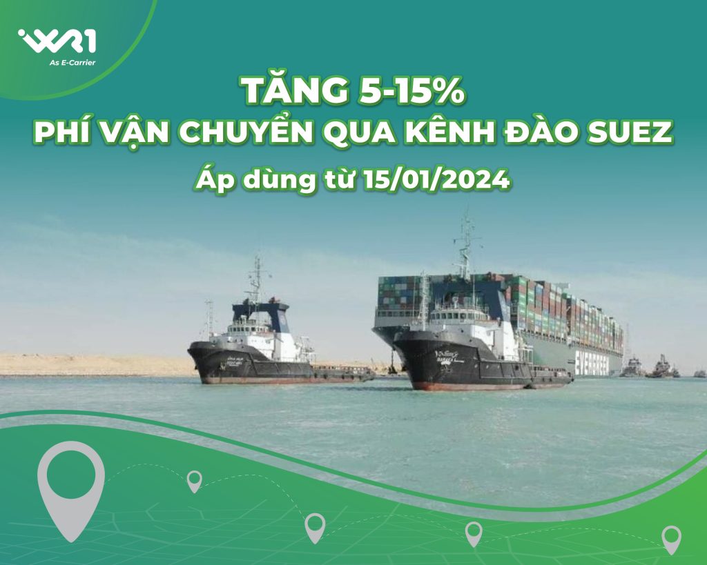 Tăng 5-15% phí vận chuyển qua kênh đào Suez từ ngày 15/1/2024
